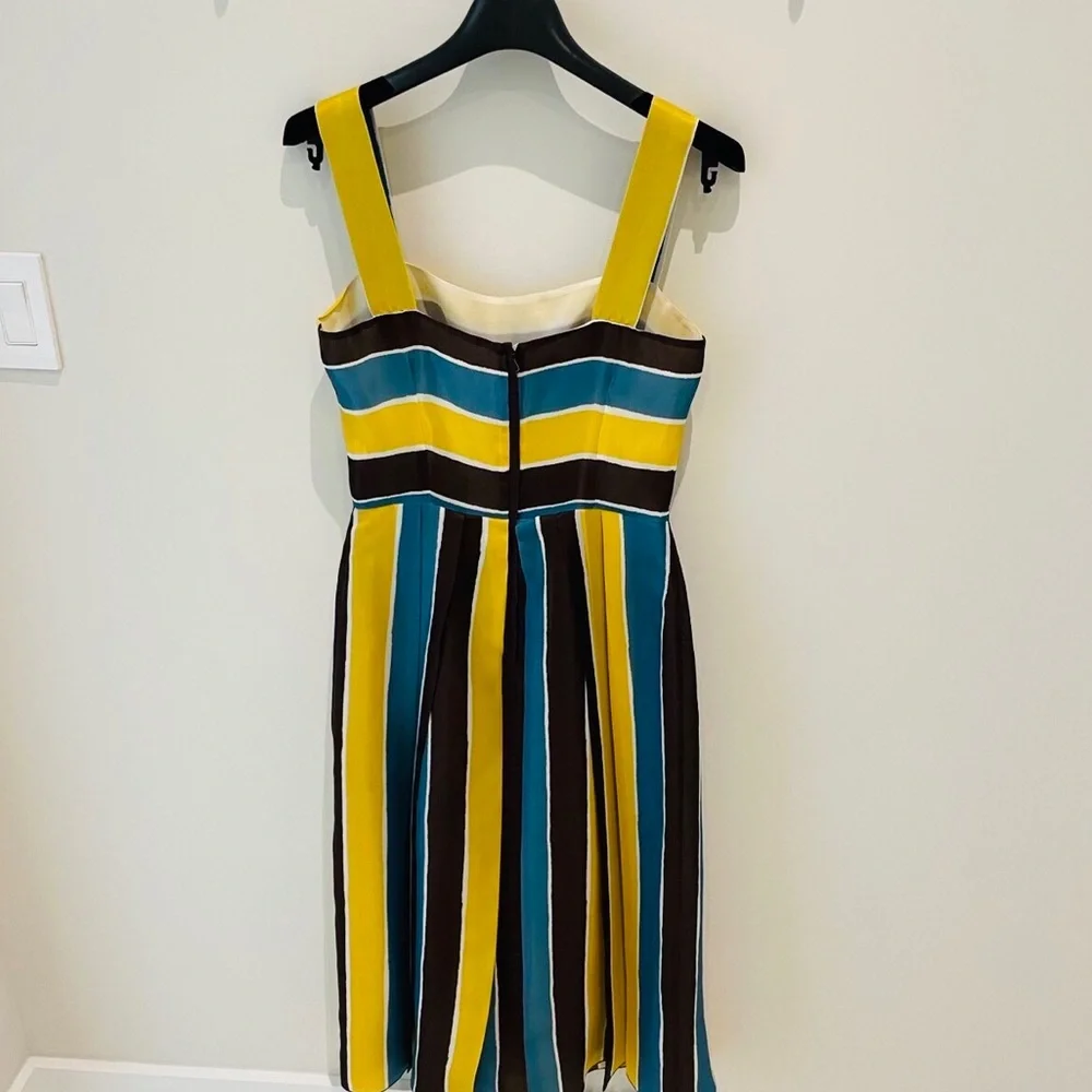 GIFTABLE Dolce & Gabbana Yellow, Teal & Brown Striped Midi Dress Size 40 - Picture 6 of 10
